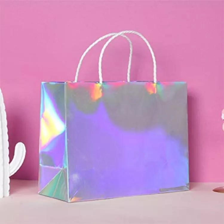 Borse da trasporto per abbigliamento in lamina argento glitterato Colore Cmyk olografico