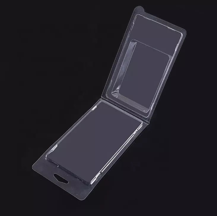 Scatola in blister trasparente a conchiglia con gancio in plastica OEM per custodia del telefono